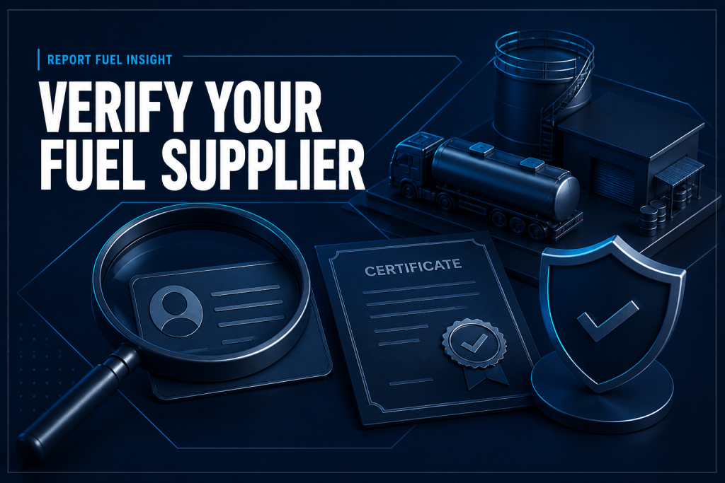 Supplier credentials, magnifying glass, certificate and verification shield