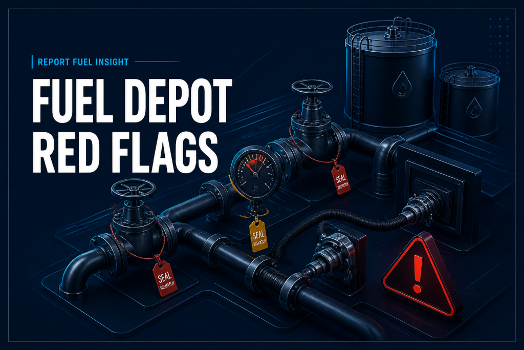 Depot pipework, mismatched seals, abnormal gauge and warning symbol