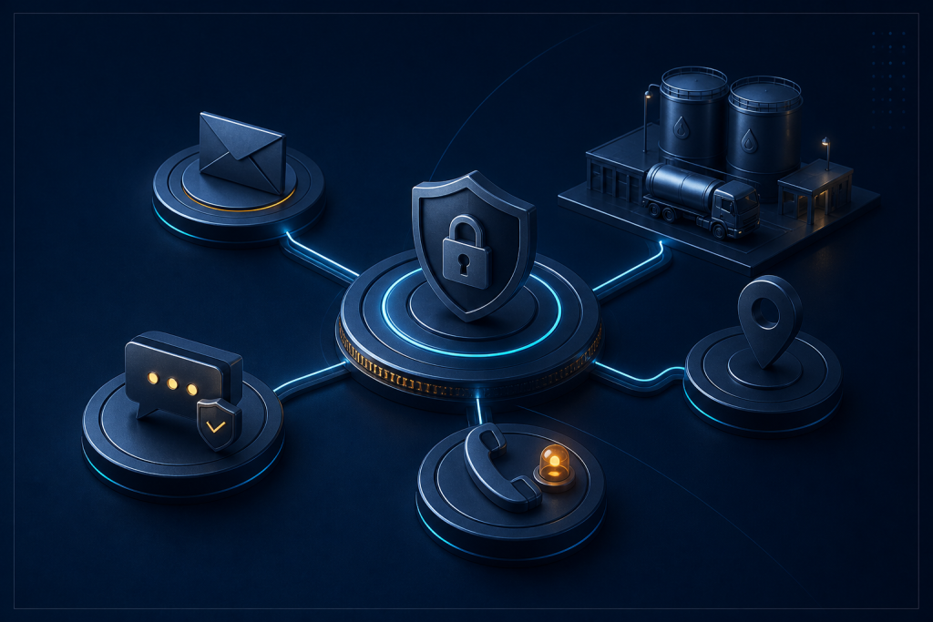 Secure contact-routing hub separating reporting, general enquiries, location and emergency channels